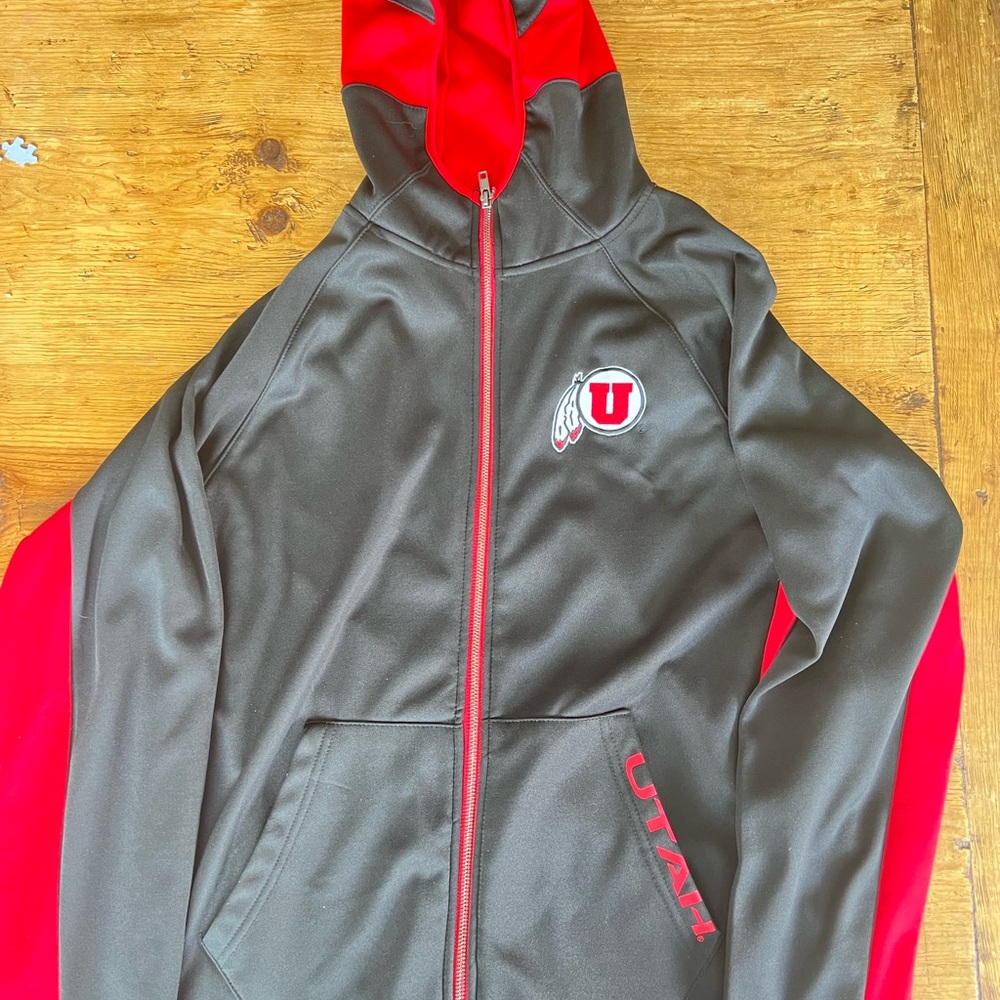 University of Utah Utes Black and Red Full Zip Hoodie Size M